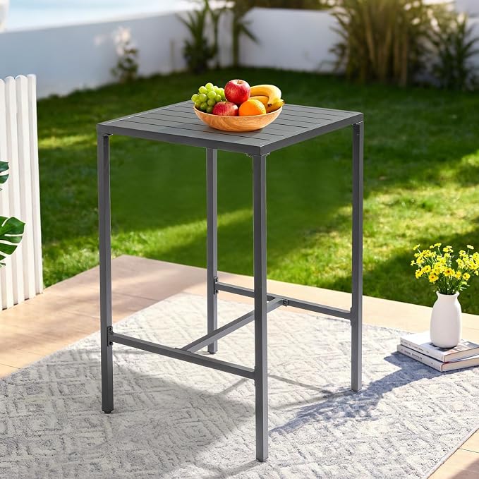 VINGLI 27 Inch Outdoor Bar Table, All-Weather Aluminum Patio Balcony Pub Table for Pool, Blacony, Yard (Gray)