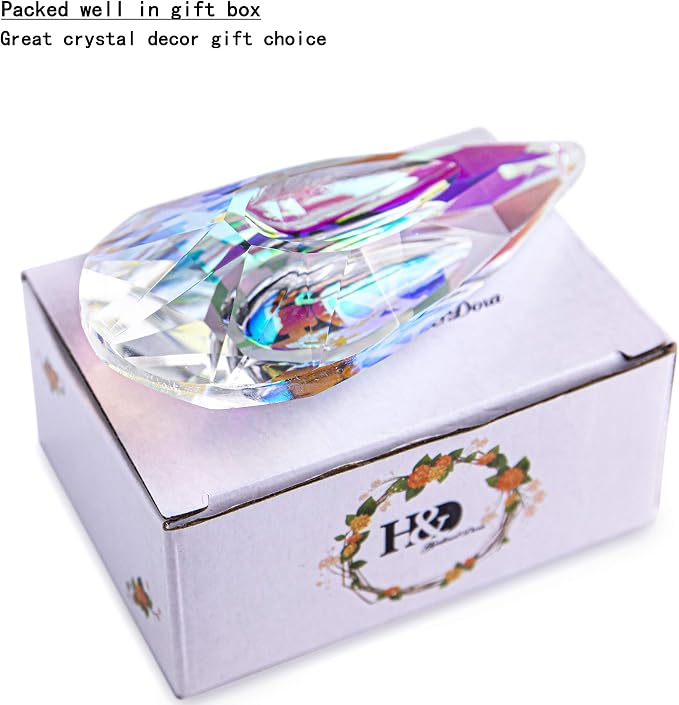 YU FENG 4.7 Inch Crystal Prism Suncatcher, Window Hanging Rainbow Maker | Large Faceted Crystal Pendant, Teardrop Crystal, Window Hanging Ornament, Bright Rainbow Effect, Garden Home Decoration