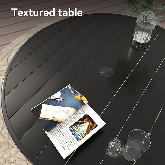 Round Patio Dining Table, 4-6 Seater, Black