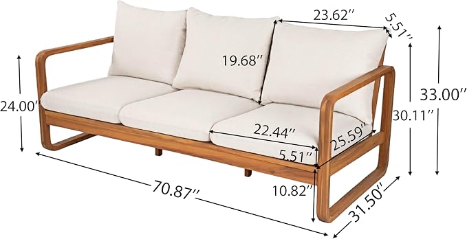 Christopher Knight Home Myra Acacia Wood 5 Piece Outdoor Patio Furniture Set, Wooden Patio Conversation Set with Sofa Loveseat Club Chairs & Coffee Table, 7-Seater Patio Sofas and Table Set,Teak+Beige