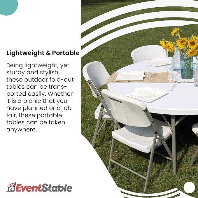 EventStable TitanPRO Commercial Round Plastic Folding Table Set with Rolling Cart, Heavy-Duty White Stackable Portable Tables for Events, Conferences, Catering & Outdoor Use, Pack of 10-60"