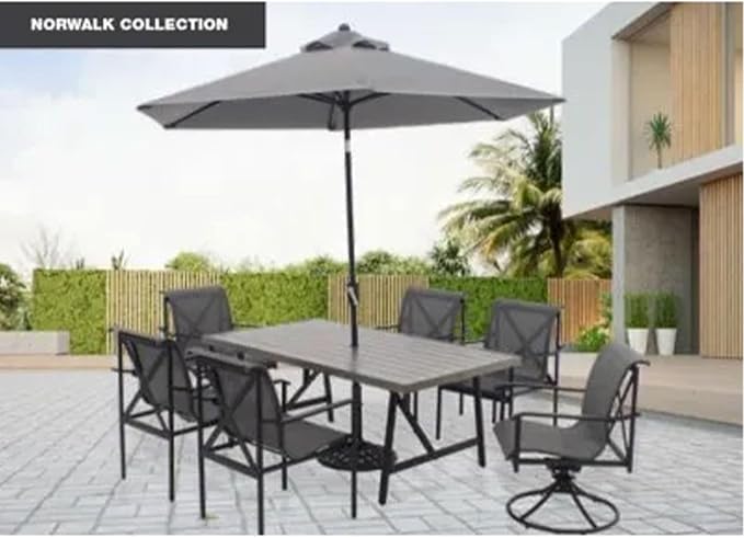 Four Seasons Courtyard Norwalk 40 x 70 Inch Rectangular Outdoor Dining Table All Weather Aluminum Slat Top for Backyard Decks and Patios, Taupe/Grey