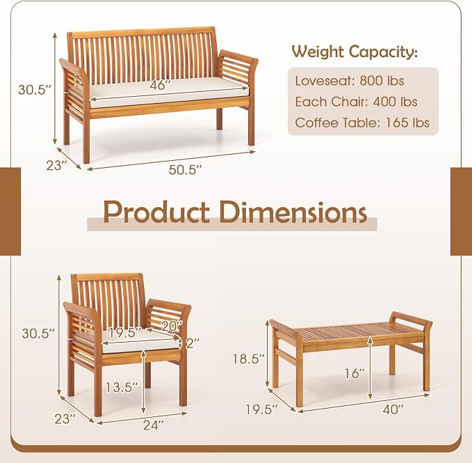 HAPPYGRILL 8 Pieces Acacia Wood Patio Conversation Set, Outdoor Wood Furniture Set with Seat Cushions, Wicker Sofa Chairs & Coffee Table for Garden Poolside Deck (2)