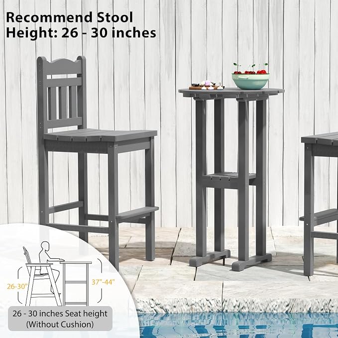 Sundale Outdoor 39 Inches Height Adirondack Bar Table, Patio HDPE Pub Height Round Counter Table, All Weather High Top Bistro Table for Outside Deck Porch Balcony Poolside, Gray