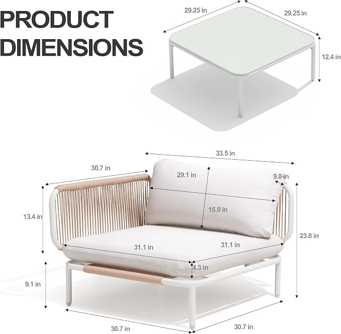 7-Piece Modern Outdoor Sectional Sofa with Coffee Table - 31" Deep Seating Patio Conversation Set, Weather-Resistant Low-Profile 11" Seat Height Lounge Seats for Deck, Porch & Backyard, Beige