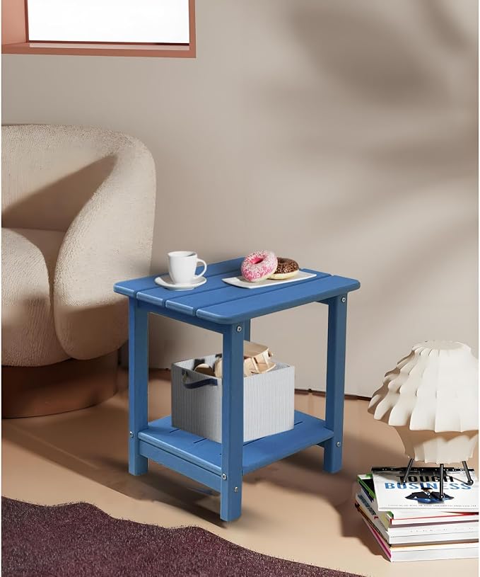 Adirondack Square Outdoor Side Table,2-Tier Storage Patio Side Table with Weatherproof HDPE Material Low