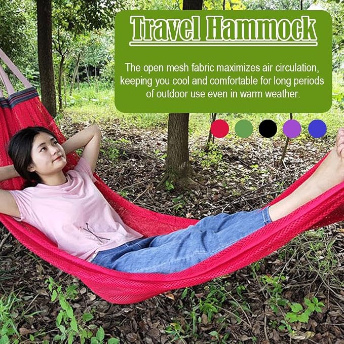 Outdoor Hammock, Load Bearing Camping Hammock, Super Soft and Breathable Nylon Mesh Hammock, with Portabl Carry Bag, Handwoven Mayan Family Hammock, for Outside Outdoor Patio Backyard (Blue)