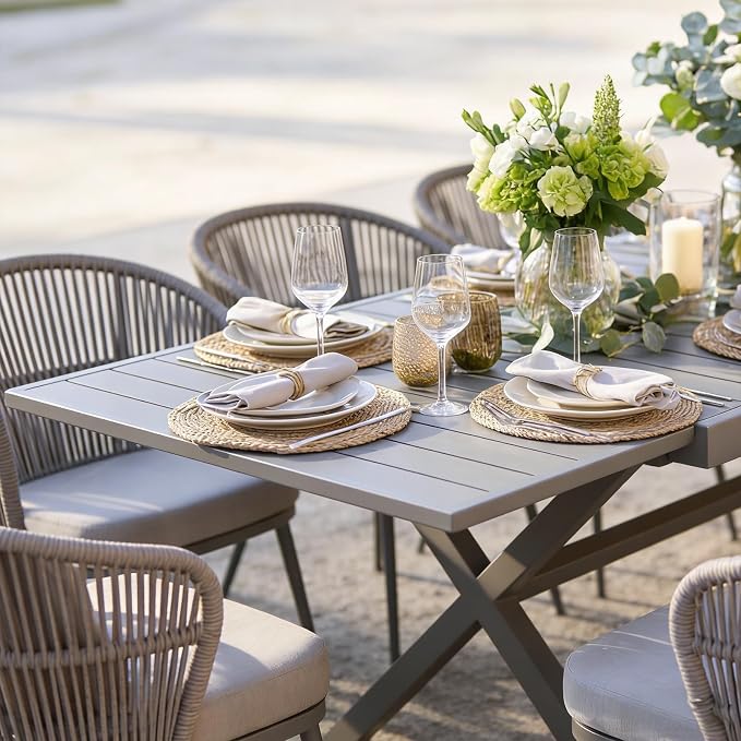 SUNSITT 11 Piece Outdoor Patio Dining Set, 65" - 107" Metal Expandable Outdoor Dining Table with X-Shape Legs, 10 Woven Wicker Outdoor Patio Chairs w/Removable Cushions for Garden, Dark Grey
