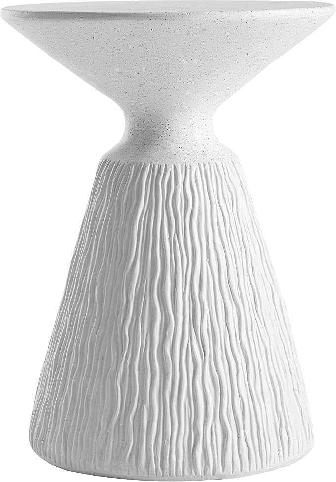 HOMPUS Outdoor Side Table, Mushroom Shaped MgO End Table, Lightweight Concrete Accent Table, Patio Coffee Table, Modern Vintage Small Garden Table Unique Plant Stand for Indoor Outdoor Use, White