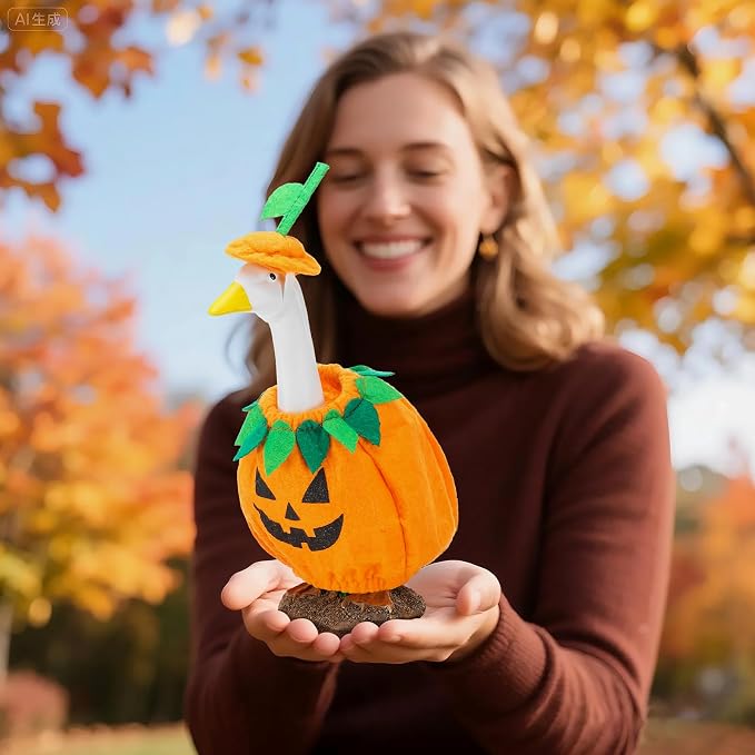 7'' Desk Pumpkin Goose Outfit Back to School Mini Porch Goose Clothes Yard Silly Lawn Duck Shirt for School Classroom Cement Plastic Duck Student