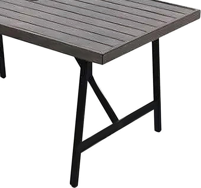 Four Seasons Courtyard 40 x 70 Inch Rectangular Patio Dining Table 2 Tone Aluminum Eastport Slat Tabletop with Rust Proof Aluminum Frame, Black/Coffee