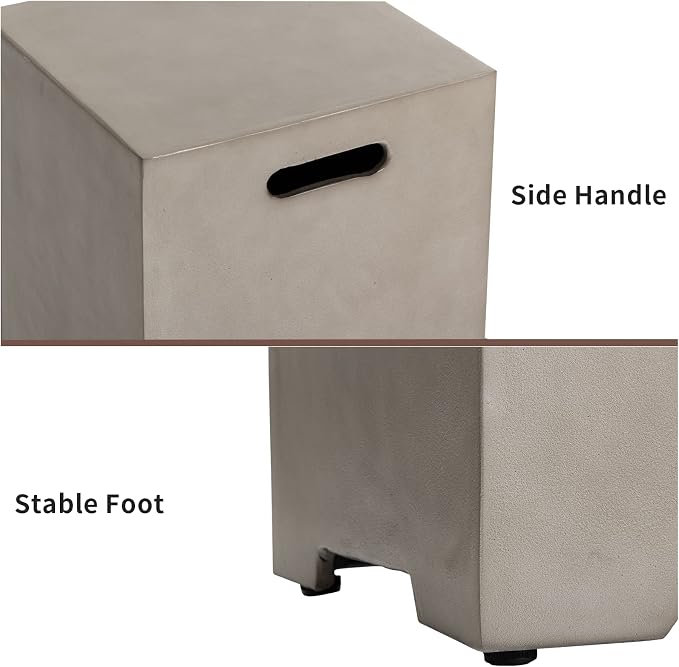 COSIEST Outdoor Hideaway Tank Table for Gas Fire Pits, Hides Standard 20lb 16-inch Propane Tank Cover w Side Handles (Mist Gray)