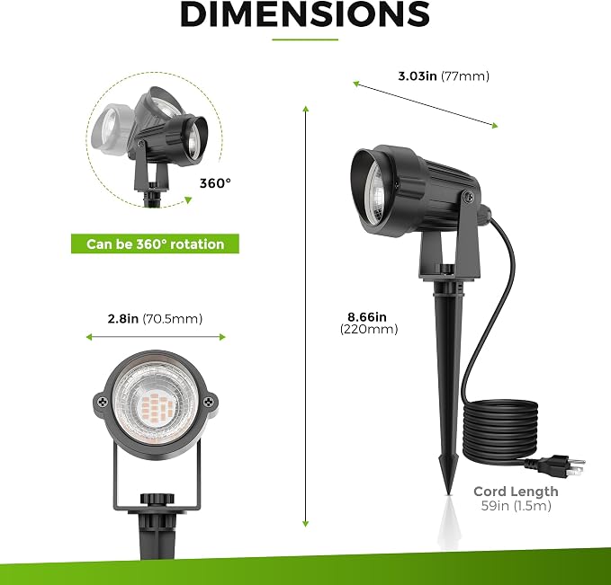 L LOHAS LED Dusk to Dawn Plug in Outdoor Spotlight Warm White 1 Pack | Dusk to Dawn Outdoor Lighting with Auto Sensor, Plug in Spot Lights for Yard, Garden, House and Landscape Decoration