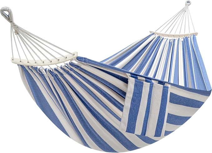 GAFETE Double Hammock for Outside with Tree Straps, Replacement for Stand(Blue & White Stripes, Medium)