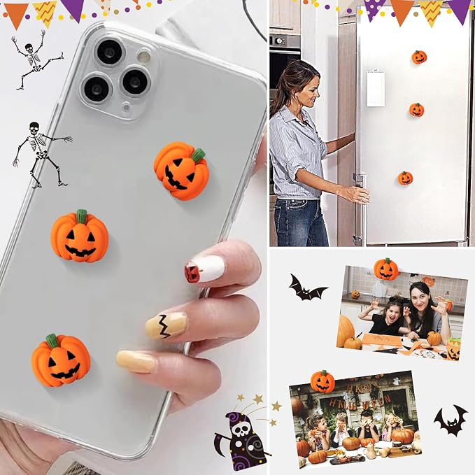 60 Pcs Halloween Resin Charms Pumpkin, DIY Mini Flatback Charms Pumpkin | Grimace Smile Pumpkins Miniature for Halloween Meeting, Phone Case, Fridge Table Decoration