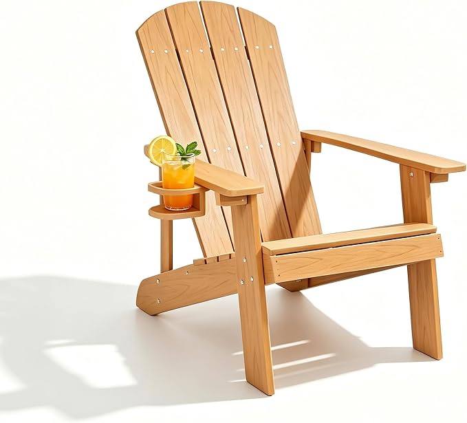Outdoor Fixed Adirondack Chair,Patio Lounge Chair,High Back Wide Armrests, Ergonomic Design,Ideal for Patio,Camping,Pool,Outdoor Use.(Natural)