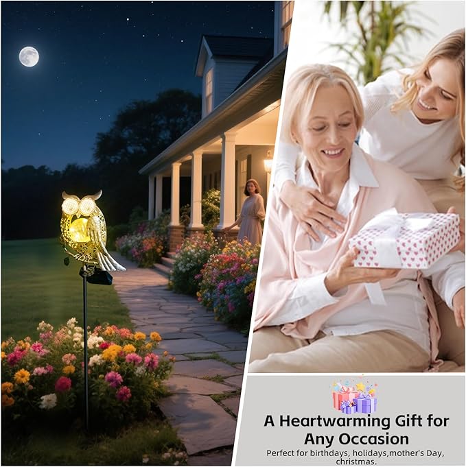 SRNPMIU Solar Lights Outdoor Decor, Solar Owl Yard Decorations Outdoor | Garden Decorative, IP65 Waterproof, Gifts for Women Mom, for Yard Patio Lawn Pathway Landscape