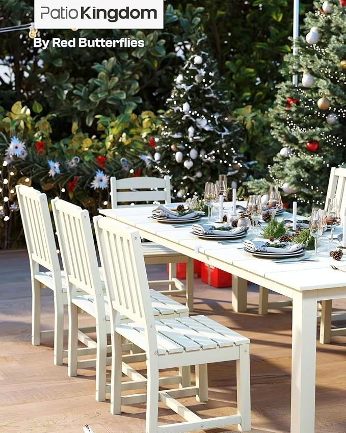 9-Piece Outdoor Dining Set with 11FT Umbrella for 8,White | 75.2'' HDPE table, chairs included, weather-resistant furniture with hole, ideal for lawn, poolside, yard, garden, deck