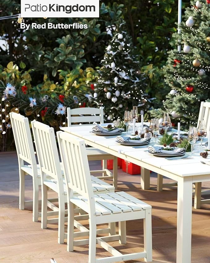 5-Piece Outdoor Dining Set with 15FT Umbrella for 4,White | 75.2'' HDPE table, chairs included, weather-resistant furniture with hole, ideal for lawn, poolside, yard, garden, deck