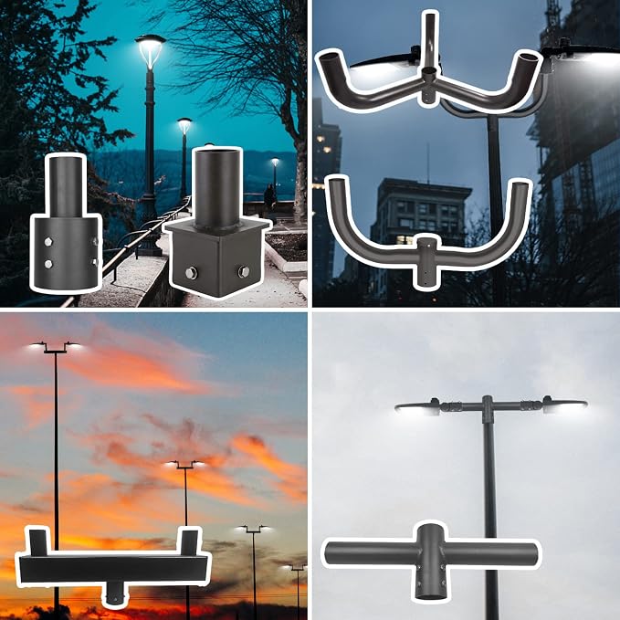 Tenon Adapter Bullhorn 3 Arms 120° Mounted Bracket, Bullhorn Tenon for 3 Light Fixtures with 2 3/8" Slip Fitter,Shoebox LED Street Light Mount Tenon Adapter,Mounting Bracket Accessories