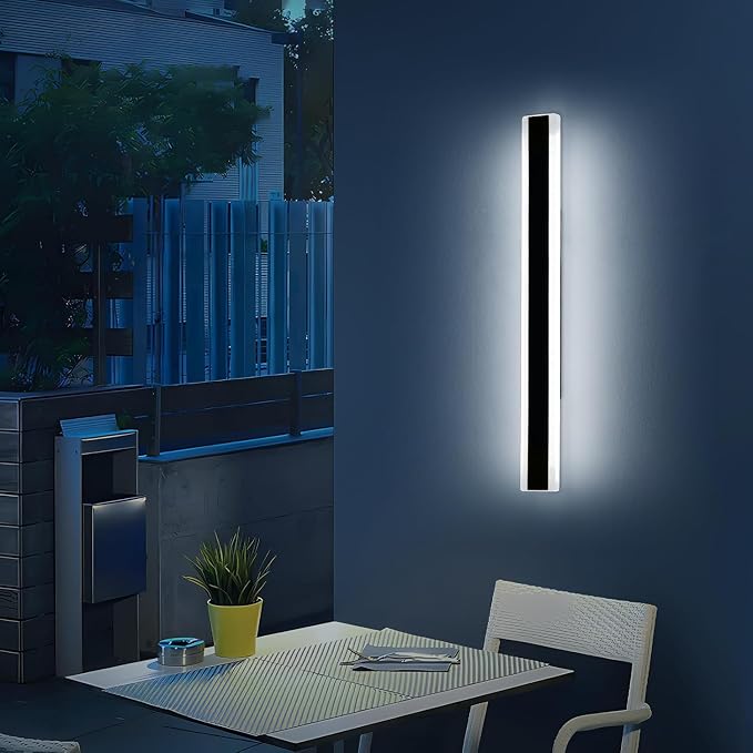 Modern Outdoor Wall Sconce, 31.4inch LED Outside Wall Light Fixture, IP65 Waterproof, 6000K Cold White, Black Minimalist Exterior Lighting Patio Wall Lamps for House, Porch, Garage, Garden