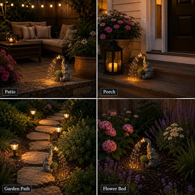 Lyeasw Solar Elephant Statue Lights, Good Luck Gift for Mom, Dad & Grandma, 10.5 Inch Outdoor Elephant Garden Decor for Yard, Porch or Patio, Birthday & Housewarming Gift