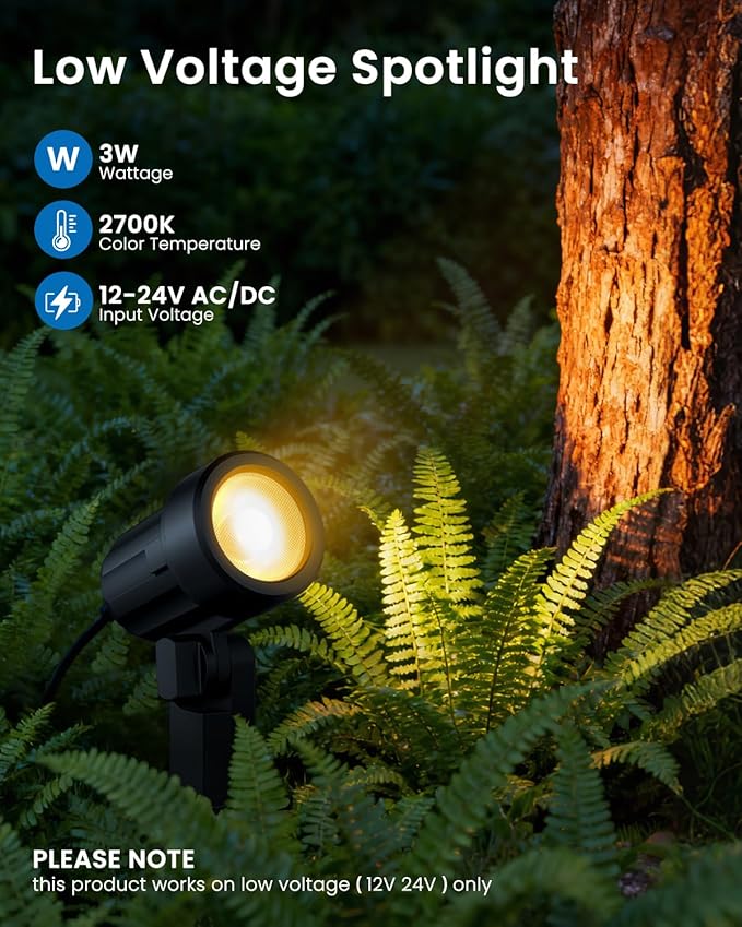 All-in-One Low Voltage Landscape Lighting Kit, 8-Pack, Warm White | LED Landscape Lights with Transformer 65FT Wire and Connectors, 2700K Waterproof Garden Spot Lights for Yard House Tree