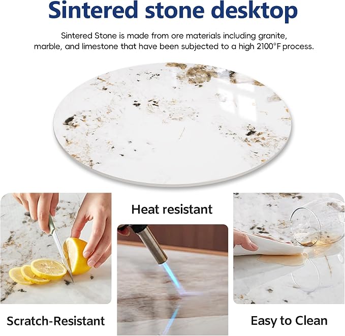 ZL ZELing Round Sintered Stone Table Top 23.6",Replacement Table Top for Indoor & Outdoor - Heat/Scratch Resistant Waterproof Ceramic DIY Desktop, Patio/Balcony/Bistro/Café & Dining Room (Brown)
