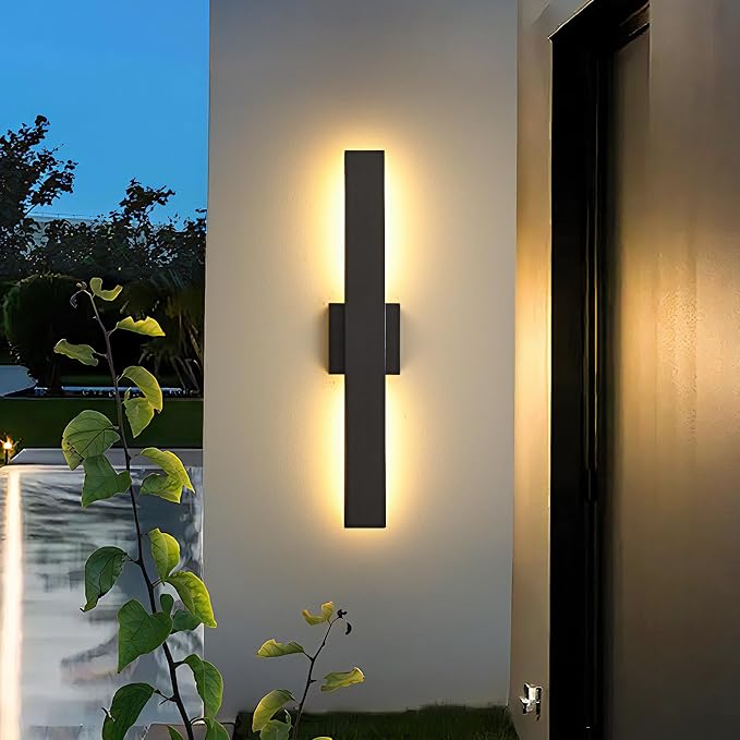 23.6inch Long Outdoor Modern LED Wall Light,24W Waterproof IP65 Warm White Led Wall Mount Lighting Fixture Black Outdoor Wall Sconces Outside Lights for House Garage Front Door Patio 2Pack
