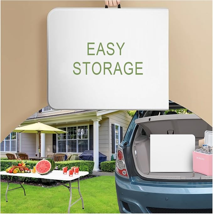6ft Folding Table Portable Heavy Duty Plastic Utility Foldable Table Indoor Outdoor for Camping, Party with Handle, Lock - White