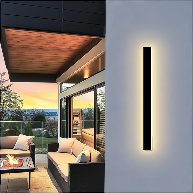 Modern Outdoor Wall Light, 39.4 Inch Linear Outdoor Sconce Lights | Long Outdoor Light Fixtures Wall Mount 3000K LED Exterior Sconce IP65 Waterproof Black Outside Porch Lights for House Garage