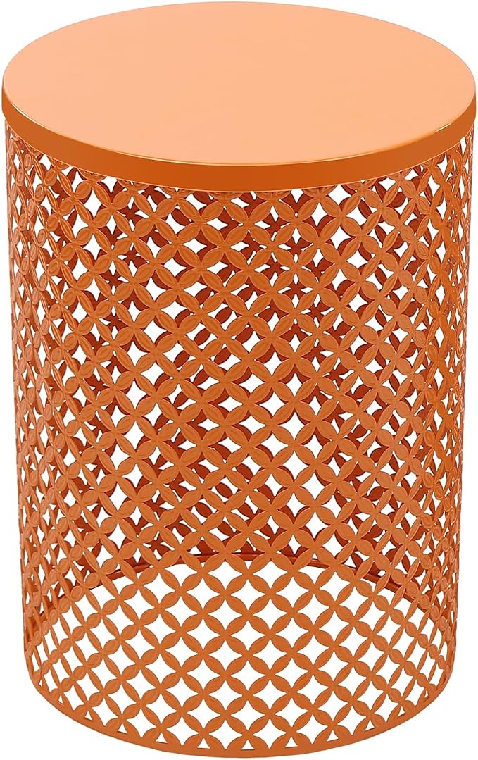 Set of 2 Outdoor Side Table, Garden Stool for Patio, Metal Accent Table Modern End Table, Patio Side Table for Garden, Balcony, Bedroom Indoor Outdoor Decorative, Terracotta Orange