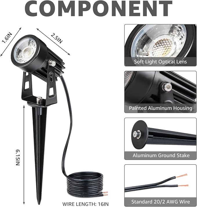 SUNVIE All-in-One Low Voltage Landscape Lighting Kit, Dusk to Dawn, 8 PCS | 3000K LED Low Voltage Landscape Lights, IP65 Waterproof, 3W Aluminum Landscape Spotlights for Yard Garden Tree House