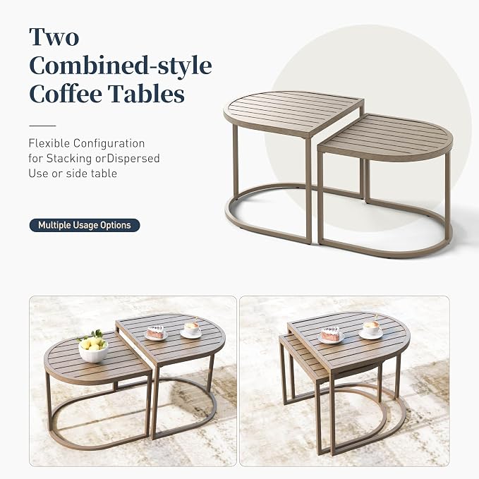 SUNSHINE VALLEY Metal Frame Patio Furniture Set, Wood-Like Modern Outdoor Patio Furniture Set with Cushion, Patio Seating Set with Swivel Chairs, Patio Conversation Set for Backyard Deck