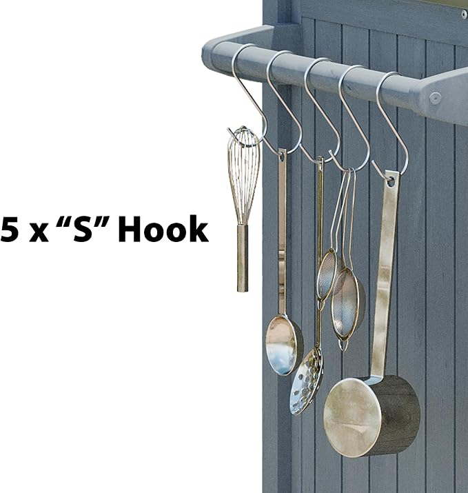 Outdoor Kitchen Island for Big Green Egg Grills, Solid Wood Outdoor Grill Cart for Tabletop Grill with Stainless Steel Top, Drawer, Compatible with Large Big Green Egg, Kamado Joe (Grey+Blue@029)