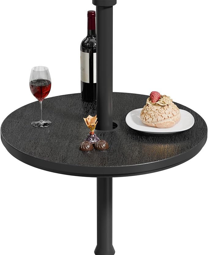 Outdoor Side Table with 1.6 Inch Umbrella Hole, Adjustable Height Patio End Table with Sturdy Base, Portable Table Tray for Porch, Garden, Poolside, 2Pcs, Black