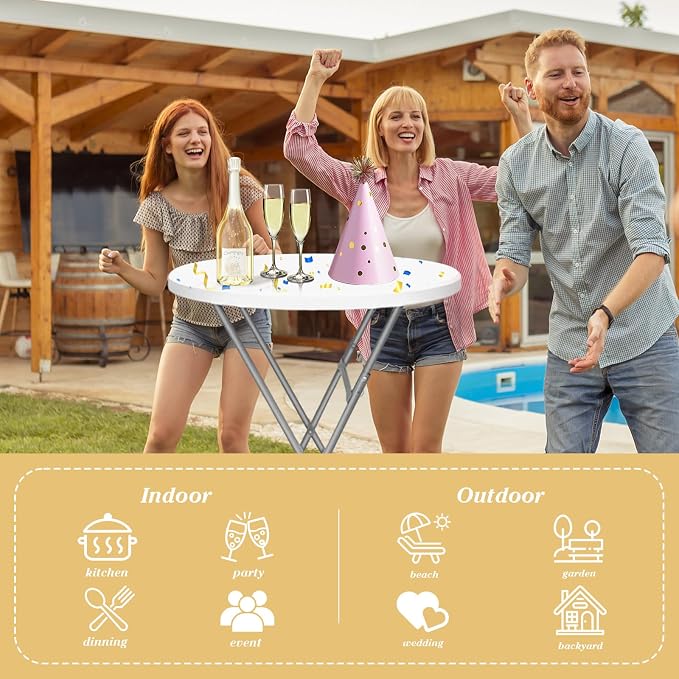 GUAGUA 32" Round Plastic Folding High Top Table - Versatile Bar, Cocktail & Portable Pub Table for Parties, Bistro & Events (White Set)