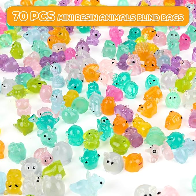 70 Pcs Mystery Mini Resin Animals Blind Bags,Tiny Glow in The Dark Animal Resin Models, mini resin figures,resin animals variety pack for Birthday Party Gift, DIY Crafts, Ornaments, Random Design
