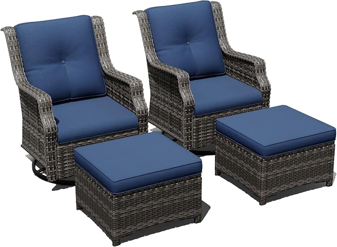 Outdoor Patio Furniture Set, 4 Piece Wicker Patio Furniture with Thick Cushions, Curved Armrest, Deep Seating, Outdoor Swivel Rocker Chairs for Porch, Deck, Balcony
