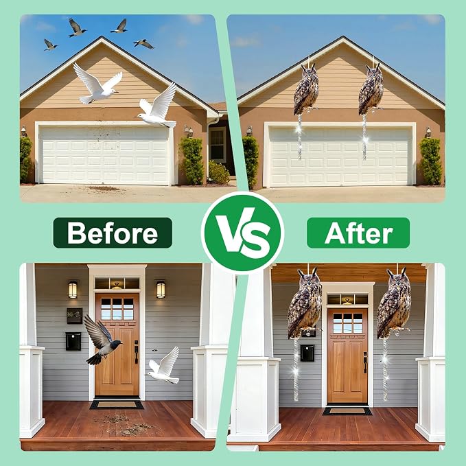 Owls to Keep Birds Away: 3Pack Fake Owl with Reflective Tape for Vineyard Garden Patio Pool, Reflective Hanging Decoration to Keep Birds Pigeon from Windows Tree Orchard