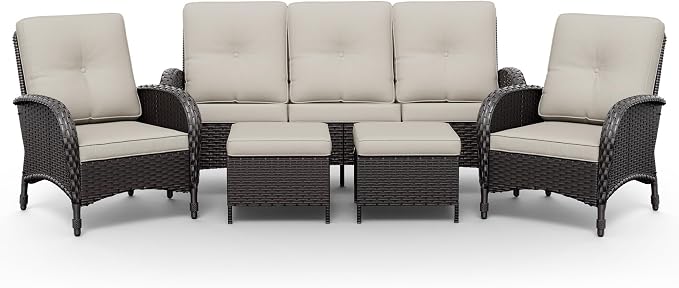 Joyside Wicker Patio Furniture Set, 5 Piece Outdoor Furniture Set with Thickened Cushions, High Back, Deep Seating, Wide Armrest, Rattan Outdoor Chairs for Porch, Deck