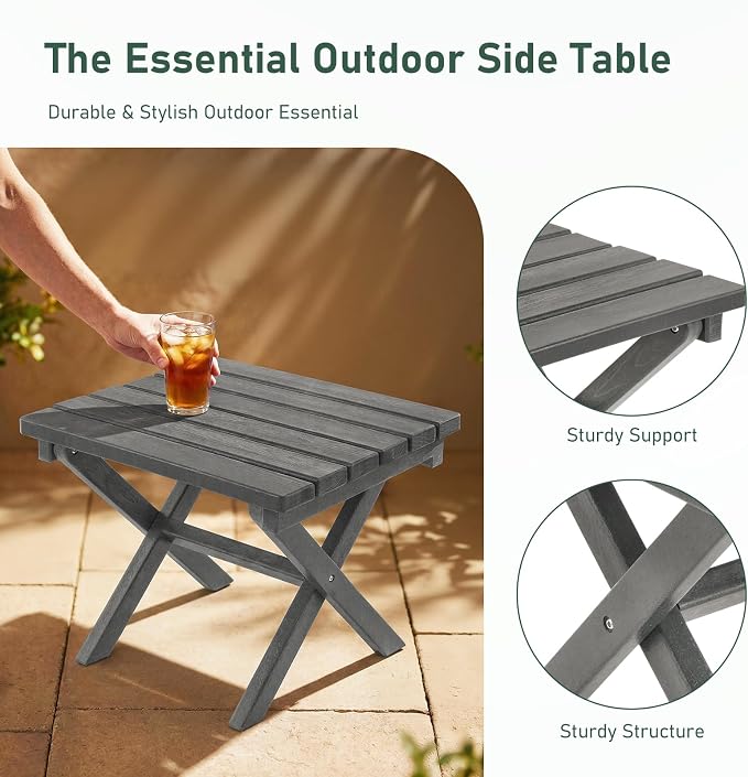 Furnimart 18" Square Foldable Side Table for Outdoor & Camping, Extra-Thick HDPE Weather-Resistant Small Coffee Table, Portable Grey Outdoor End Table for Balcony Poolside Space Saving(Gray)