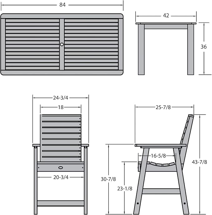 Highwood AD-ST7WL2CO5BA-FBE Weatherly 7pc Rectangular Counter Height Dining Set 84" x 42", Federal Blue