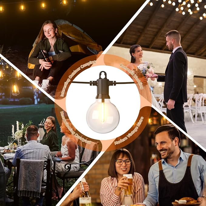 Kawaya G40 Outdoor String Lights Solar 50FT IP65 2700K LED Patio Light | IP65 Shatterproof Hanging Edison Blubs,2700K Warm White for Garden Porch Fence Camping Party Backyard Deck Bistro Balcony
