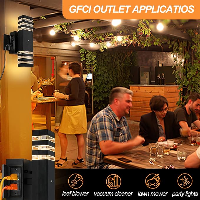 Dusk to Dawn Outdoor Light with Outlet 2 Pack, Porch Lights with Outlet | Outdoor Light with GFCI Outlet, IP65 Waterproof Anti-Rust Exterior Light Fixture for House Porch Front Door