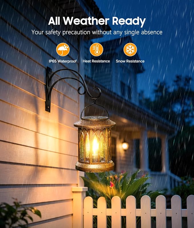 Solar Lantern Outdoor Lights with Wall Mount Kit, 4 Pack Upgraded Solar Lanterns Outdoor Waterproof, Hanging Solar Lights for Outside Decorative Yard Patio Path Porch Garden(Antique Copper)