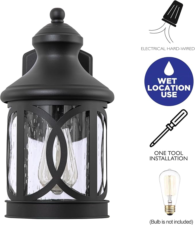 Outdoor Wall Sconce, Waterproof Exterior Light Fixture, Matte Black Porch Lantern Lights with Clear Glass Shade for Garage Patio Front Door Balcony