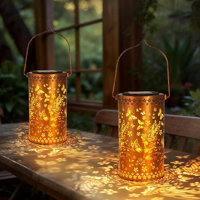 DIBIEECN Birthday Gifts for Women Mom Grandma Wife, Solar Lanterns Outdoor Waterproof, Metal Hanging Lights Garden Decor, LED Decorative Lantern for Patio Porch Backyard, Fairy, 1 Pack