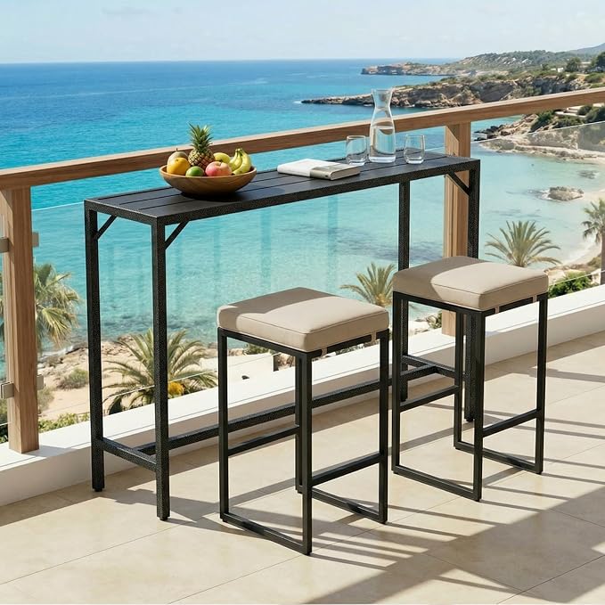 TLSUNNY Outdoor Bar Table, 63" Patio Counter Height Table, High Top Furniture w/HDPE Top, E-Coating & Hammer-Finish Frame, Adjustable Foot, All Weather for Hot Tub,Balcony,Poolside,Kitchen