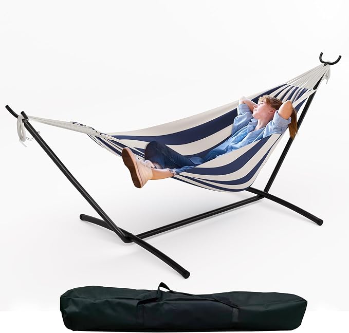 2-Person Hammock with Stand for Outside, Portable Heavy Duty Hammock | Space Saving Steel Stand, 450lb Capacity for Garden, Backyard or Patio